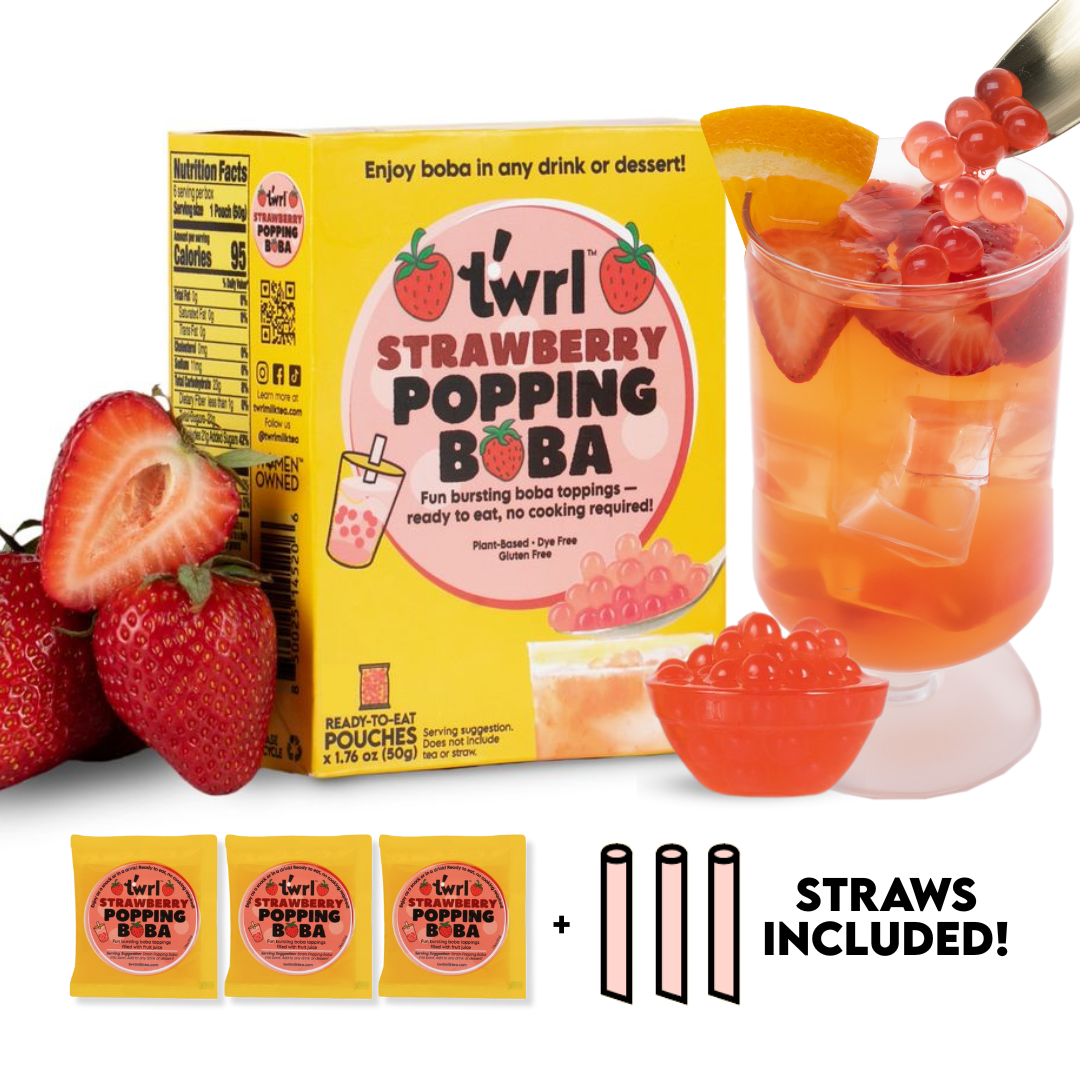 Strawberry Popping Boba 3-Pack with Straws