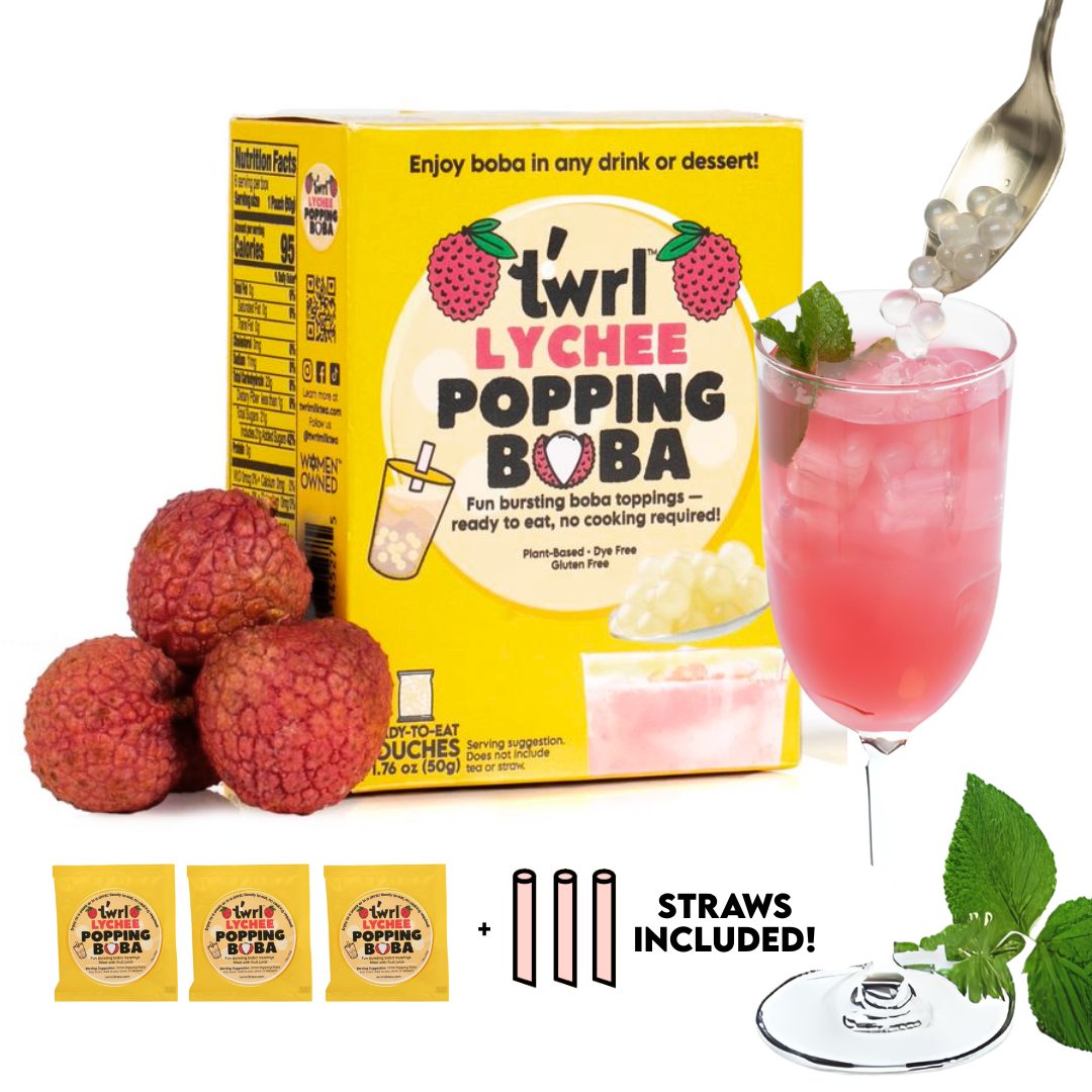 Lychee Popping Boba 3-Pack with Straws