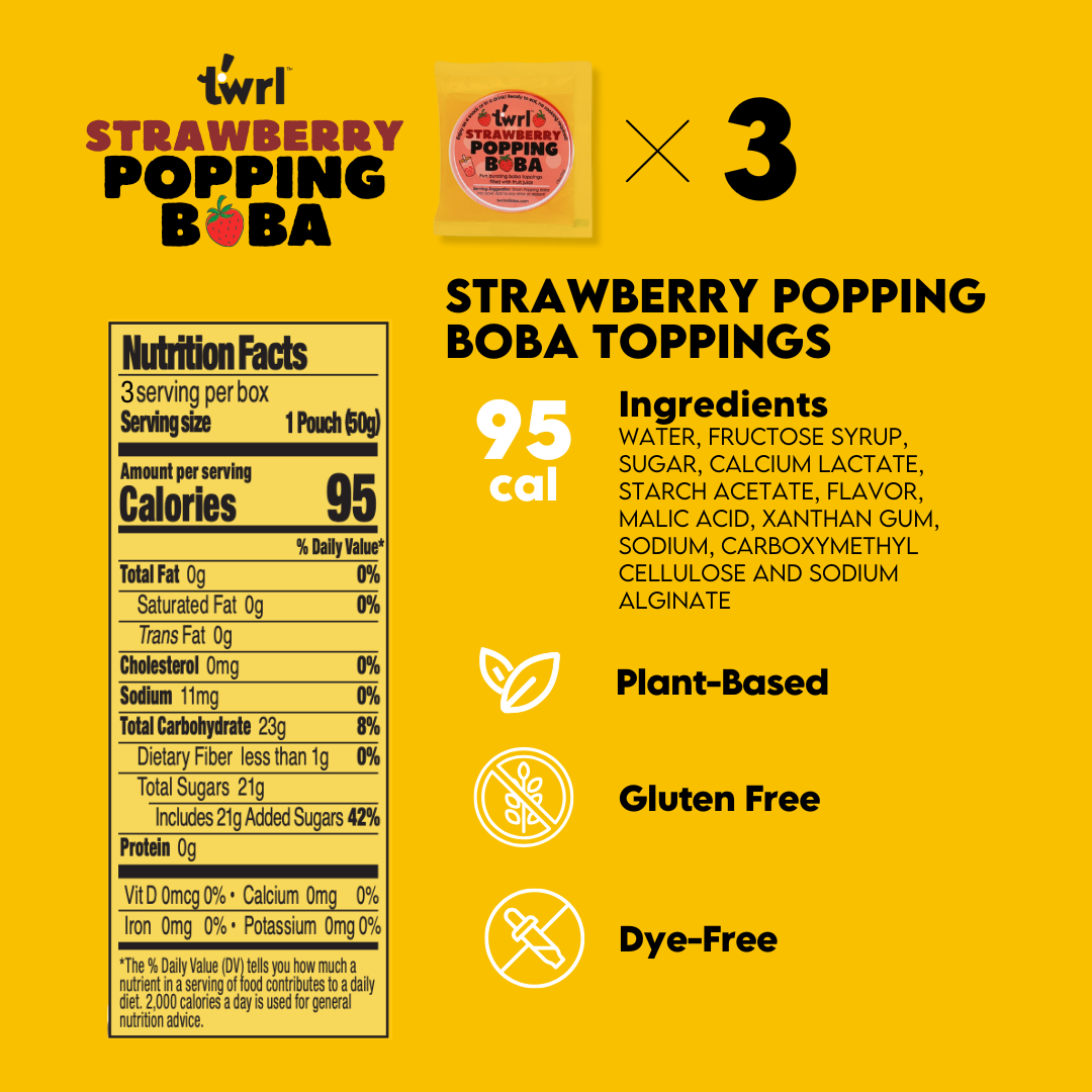 Strawberry Popping Boba 3-Pack with Straws
