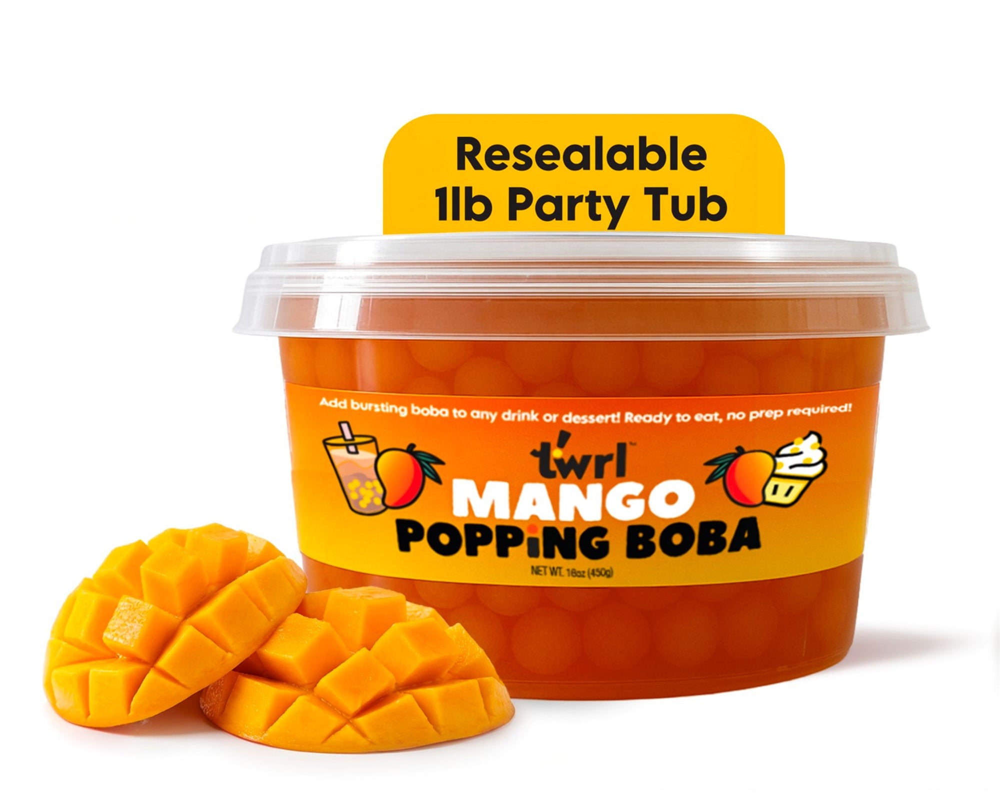Mango Popping Boba 1lb Party Tub